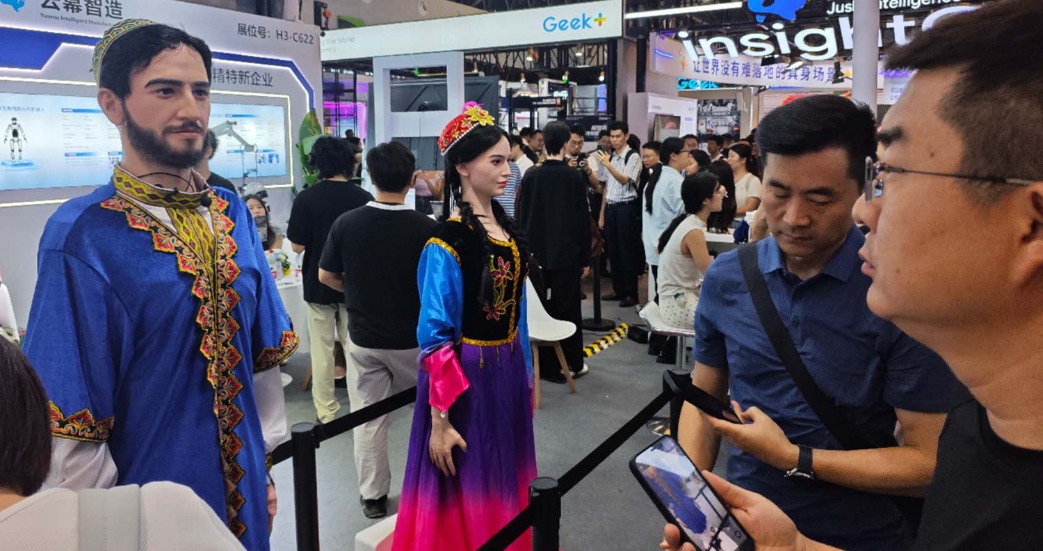 Humanoid figures dressed in the traditional clothing of Uigur -northwestern Chinese ethnic minority group